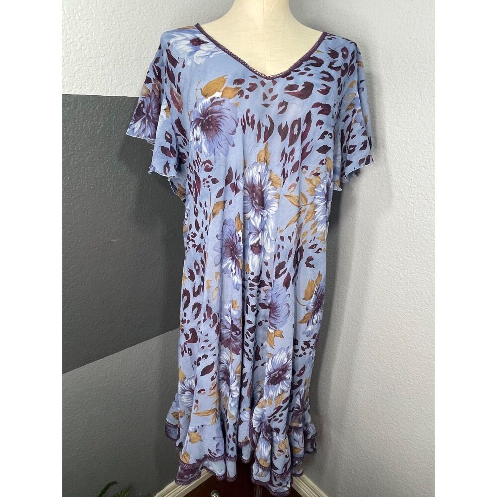 Sensara 1X Blue Purple Floral Leopard Nightgown & Robe Set 2 PC Sleepwear Lounge - Picture 9 of 13